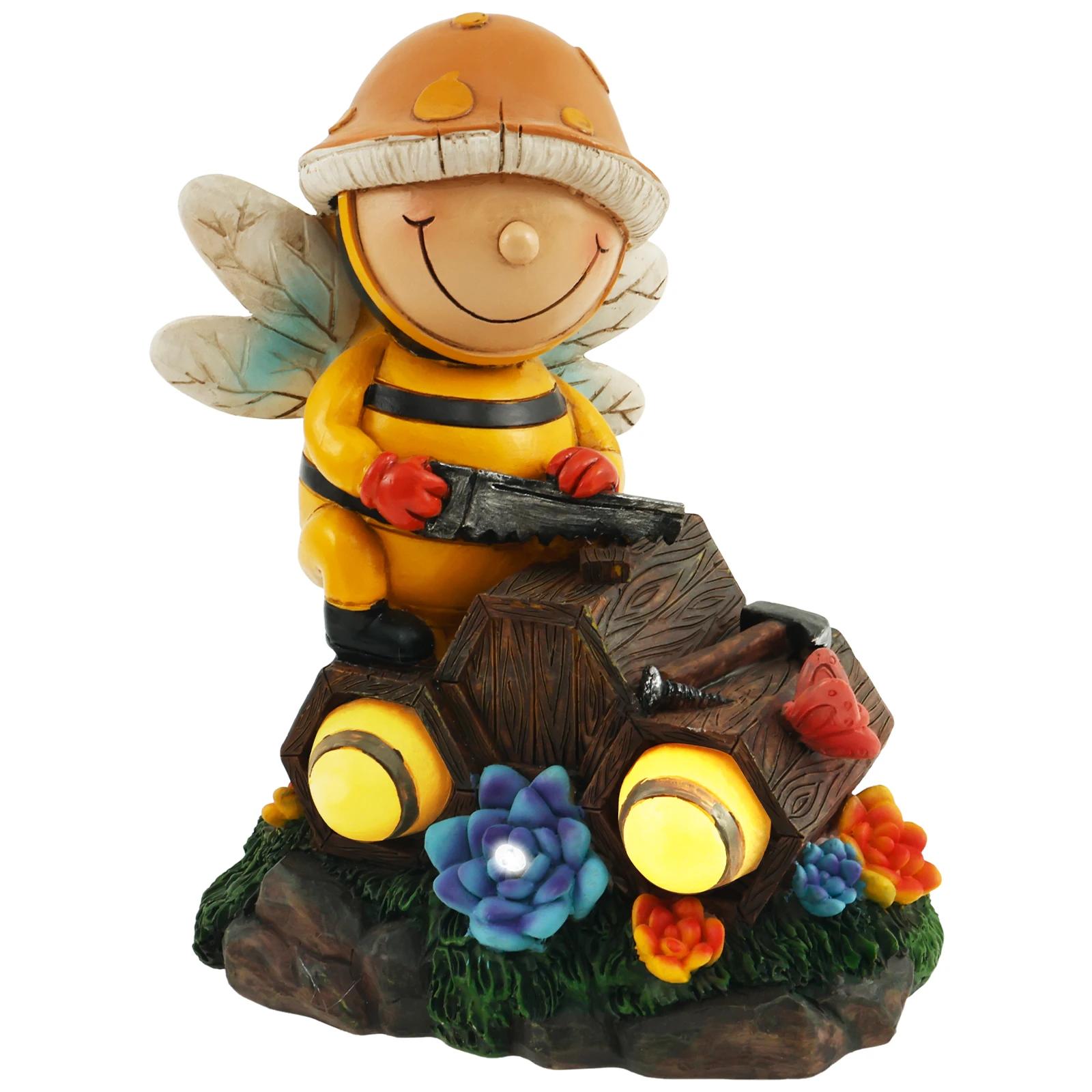 

Solar Statue Garden Decor LED Light Resin Dwarf Bees Outdoor Patio Lawn Yard Figurine Lamps жёлтый