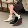 2025 New Korean Version Square Head Thin Heel Back Zipper Belt Buckle Low Tube Fashion Women's Martin Short Boots