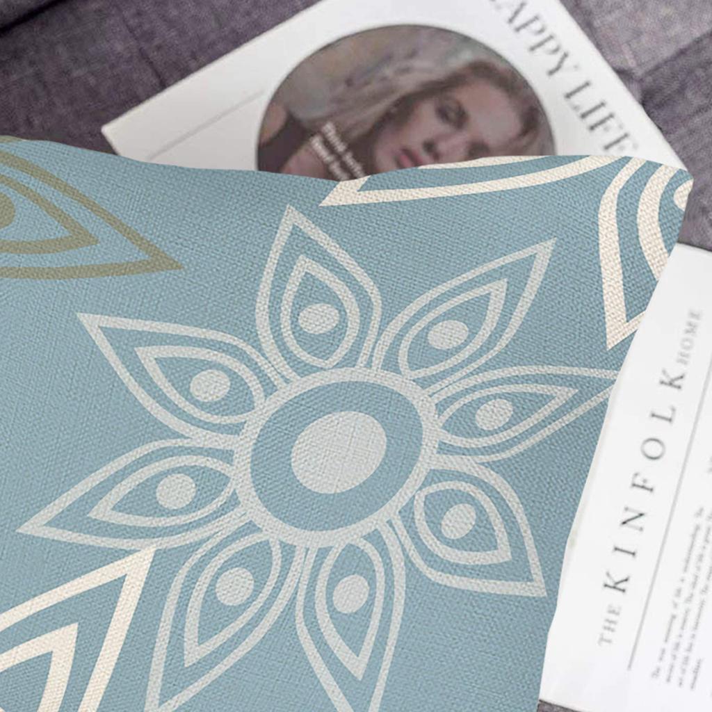 Lake Blue White Geometric Linen Pillowcase Sofa Cushion Cover Home Decoration Can Be For You 40X40 45X45 50X50 60X60