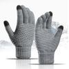 1 Pair Women Men Autumn Winter Knitting Gloves Solid Color Thickened Ribbed Cuffs Ridding Gloves Touch Screen Windproof Gloves