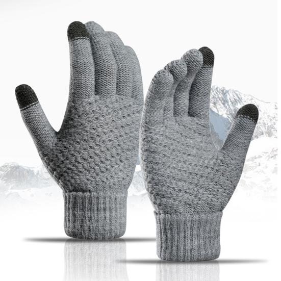 1 Pair Women Men Autumn Winter Knitting Gloves Solid Color Thickened Ribbed Cuffs Ridding Gloves Touch Screen Windproof Gloves