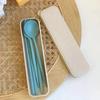 4 Pcs Wheat Straw Dinnerware Set Portable Tableware Knife Fork Spoon Eco-Friendly Travel Cutlery Set Utensil Box Chopsticks Set