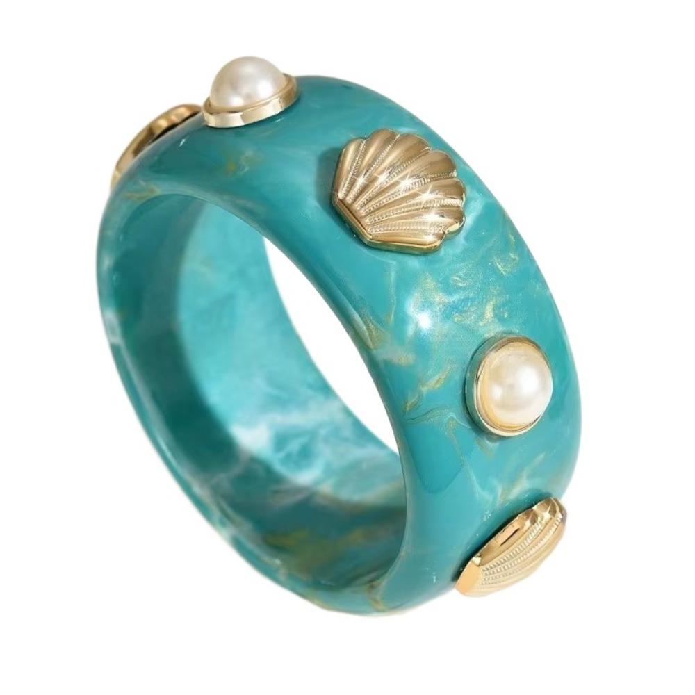 Round Bohemian Bangle Wide Chunky Wrap Wristbands Resin Pearl Shell Bracelet  Girls
