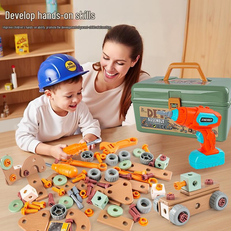 Children’s Interlocking Building Blocks Nut Assembly Tool Set, Pretend Play Screw Driving Repair Toy, Ages 3-6.