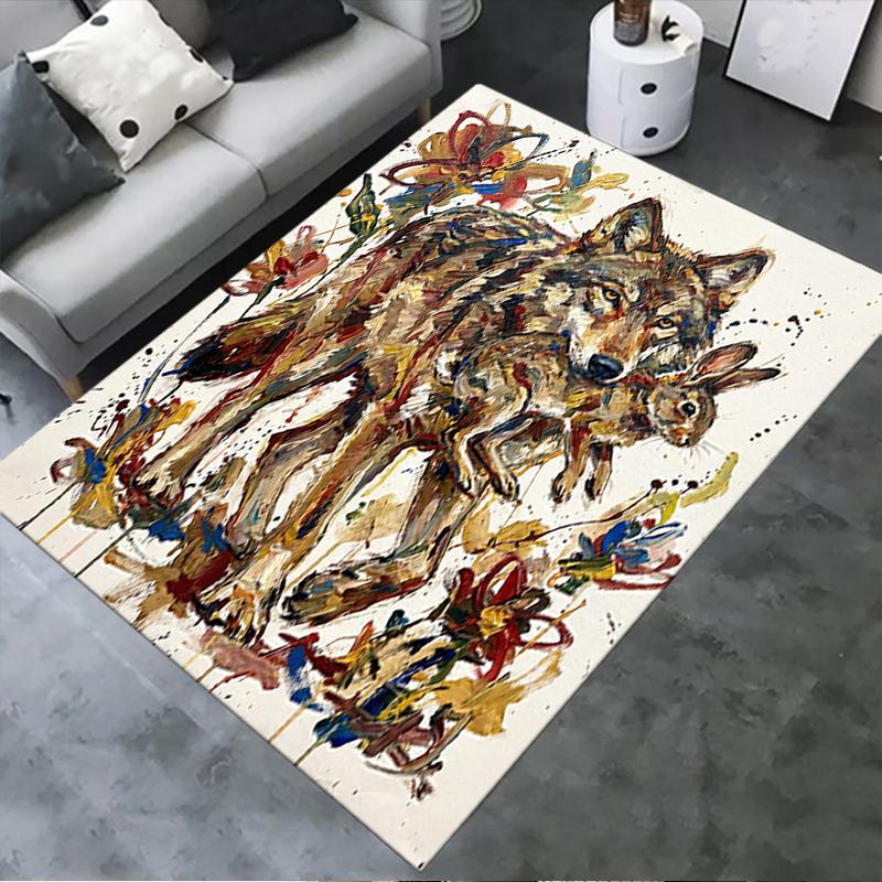2025 Neuer Wolf Abstrakt Teppich Läufer für Wohnzimmer Schlafzimmer Zuhause Sofa Dekoration, Kinder Spiel Rutschfeste Fußmatte144
