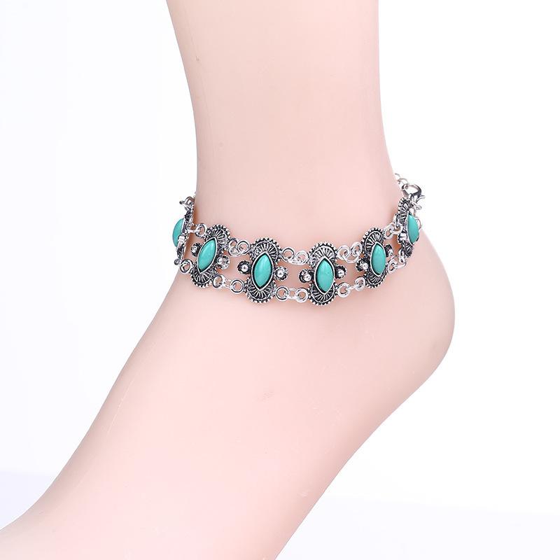 Bohemian Turquoise Fashion Aesthetic Bracelet Retro National Style Turquoise Water Drop Retro Anklet.
