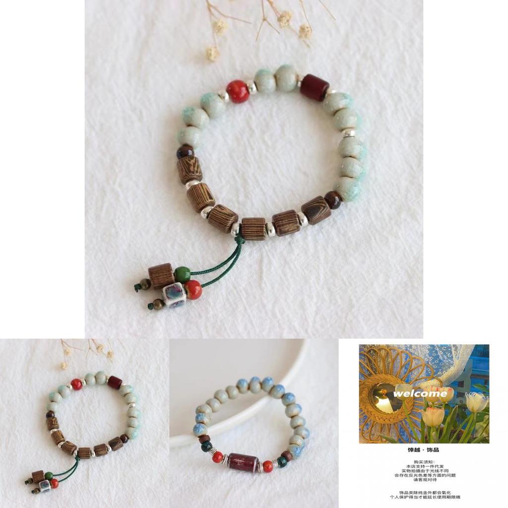 Vintage Style Jingdezhen Ceramic Bracelet Handmade Geometric Beads Artisan Jewelry