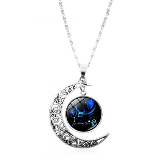 12 Constellation Half Moon Zodiac Sign Astrology Horoscope Pendant Necklace