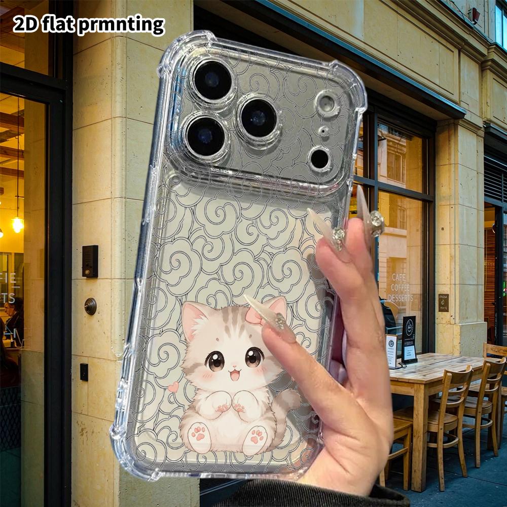 Phone Case: 2D Flat, Suitable for iPhone 18 17 16 15 14 13 Pro, Transparent Corner Protection Case, Light Gray Kitten, Christmas and Halloween Gift