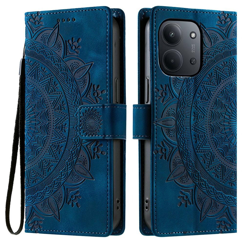 For Xiaomi Redmi 15C 4G (EU) (173mm) Case Imprinted Totem Skin Feel Wallet Leather Phone Cover with Hand Strap