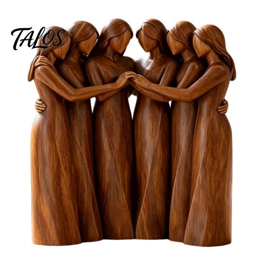 Home Decor Accents Sisterhood Wooden Figurine, Handcrafted Friendship Sculpture for Living Room Artistic Decorations Bedroom Tabletop Ornament,