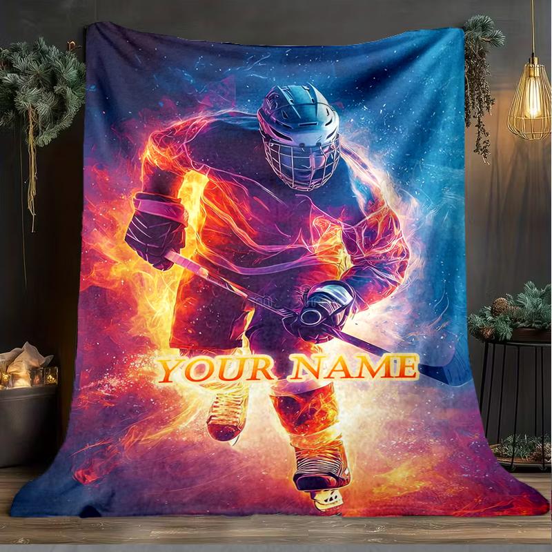 1PC Custom Name Hockey Poster Design" outdooor Flannel blankets Patterns Throw Blanket All-Season Soft Gift for Couch, Bed, Camping gifts