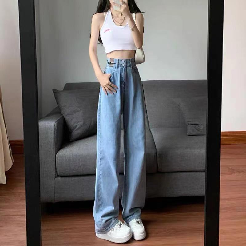

2024 Women s High Waist Straight Narrow Wide-Leg Jeans – Loose Fit, Plus Velvet, Perfect for Spring, Autumn, and Winter M