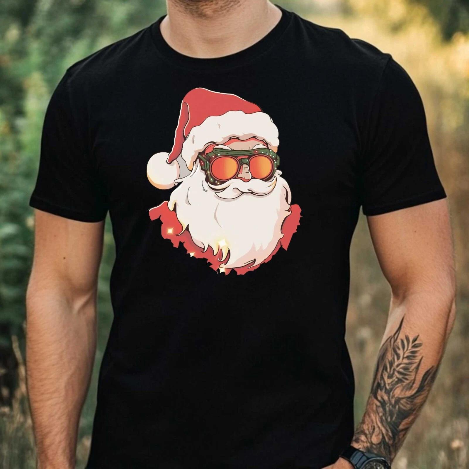T-Shirt Herren Retro Lustiger Weihnachtsmann Motiv Baumwolle Größe XS bis 5XL S