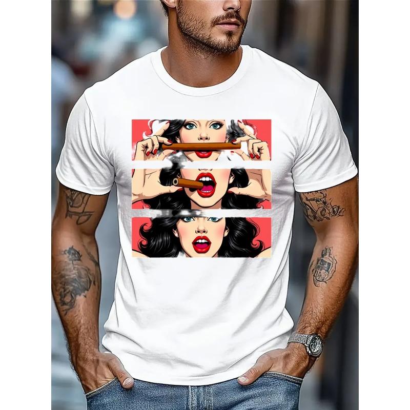 Men S T-Shirt, Summer, Men S Sports T-Shirt, Print T-Shirt, Regular Fit, Slightly Stretchy Clothing, Patterned T-Shirt, Casual Style S белый