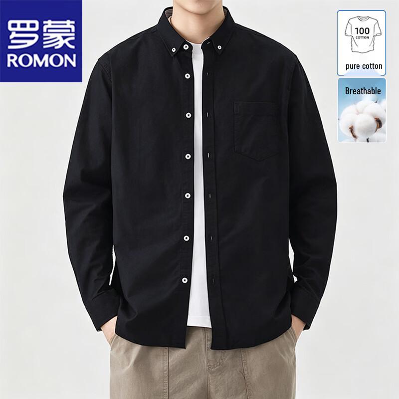 ROMON Men's Business Casual Long Sleeve Shirt