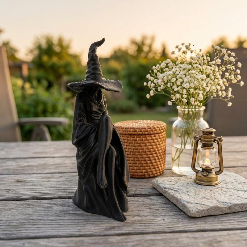 Halloween Faceless Witch Figurine Exquisite Black Seated Gothic Decor for Living Room Perfect Halloween Gift Choice