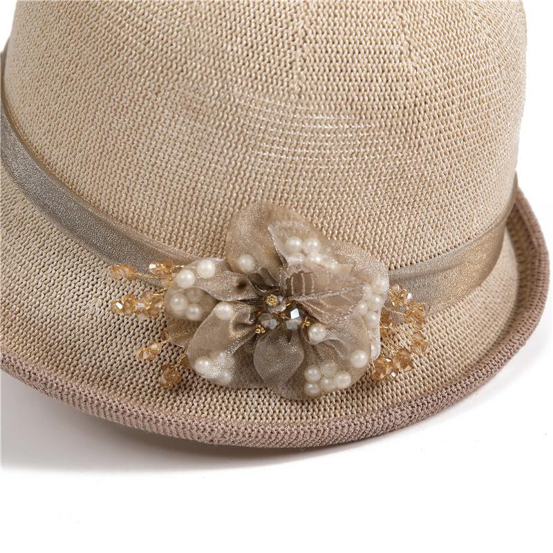 Top Hat Lady Summer British Mother Bucket Hat Sun Hat Dome Crimped Knitted Breathable Basin Hat