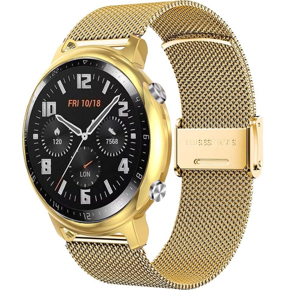 Mailänder Armband + Gehäuse mit Displayschutz für Huawei Watch GT 2 46mm, Gold