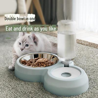 Pet Anti-Knockover Double Bowl: Automatic Water & Food Bowl for Dogs & Cats