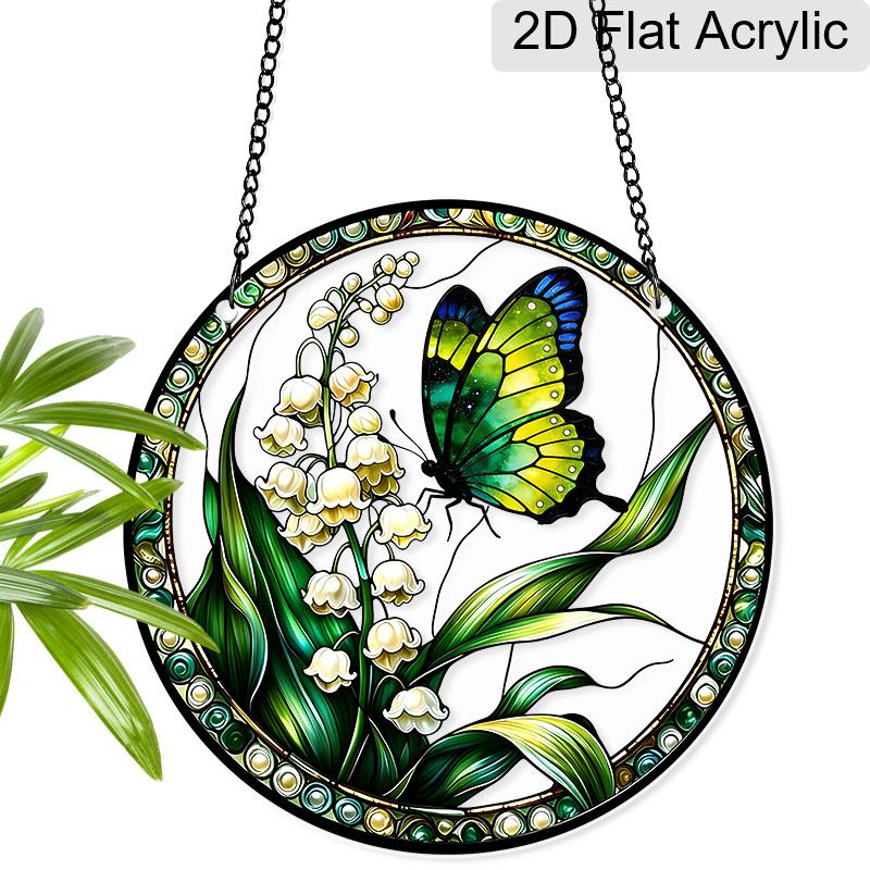 Acrylic Butterfly & Lily of the Valley Suncatcher Stained Glass Effect Window Hanging Ornament Floral & Insect Themed Gift for Home