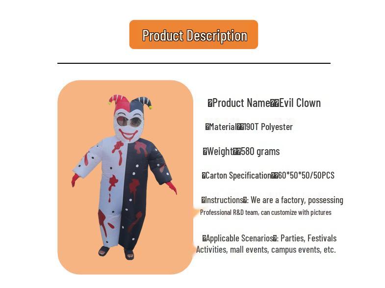 Halloween Clown Inflatable Costume for Masquerade and Parties