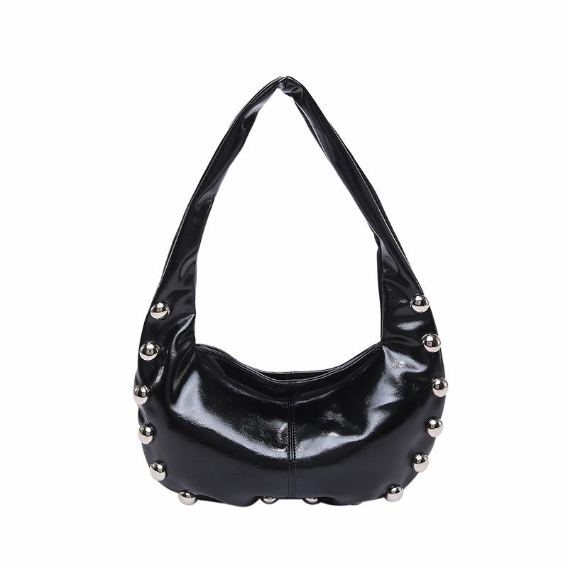 

Trend Fashion Spice Girl Locomotive Style Personality Rivet Underarm Bag Versatile Oil Wax Leather Niche Shoulder Women s Bag