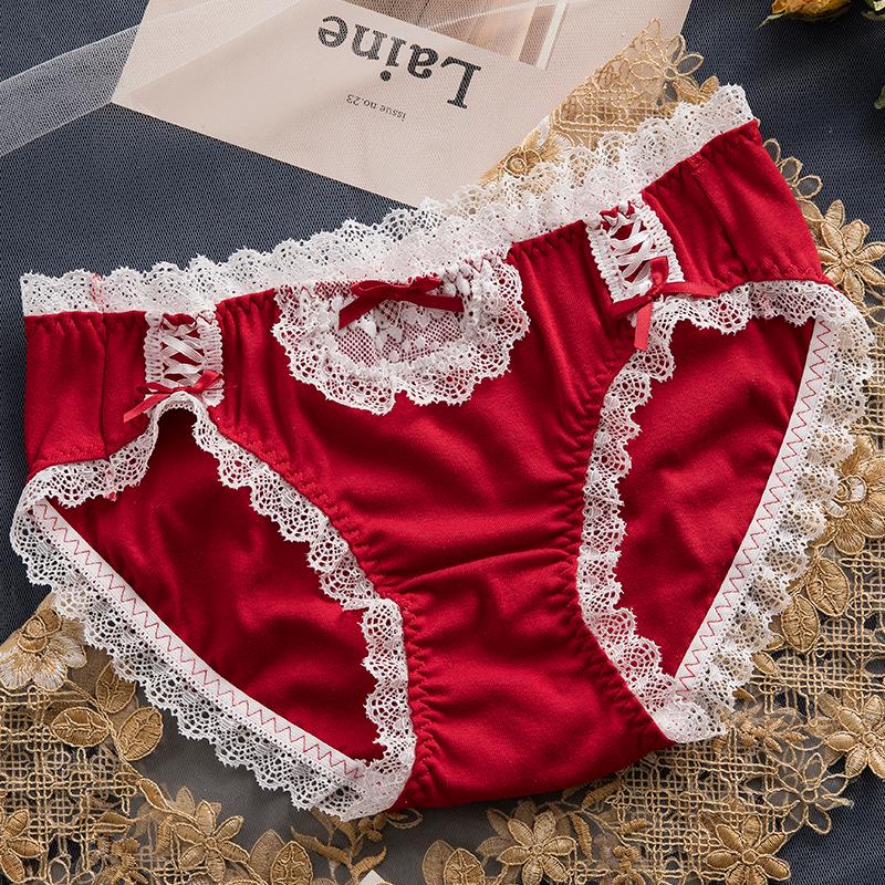 Women's Cute Bowknot Lace Mid-Waist Cotton Panties