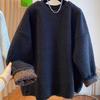 High-End Lazy Style Round Neck Sweatshirt - Imitation Lamb's Wool, Solid Color, Thickened for Autumn/Winter, 2025 Collection.