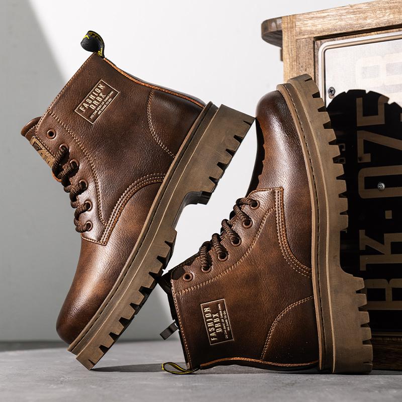 Outdoor Male Casual Leather Basic Boots High Top Wear Mens Desert Boots Leisure Walk Motocross Boots All-Match Men Ankle Botas