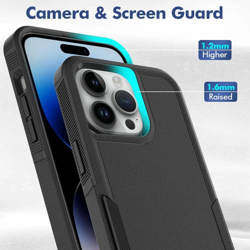 2IN1 PC+TPU Heavy Duty Rugged Armor Phone Case for IPhone 16 15 14 11 Pro Max Plus 13/12 XS/R 7/8 4/5G OTT Protector Cover Box