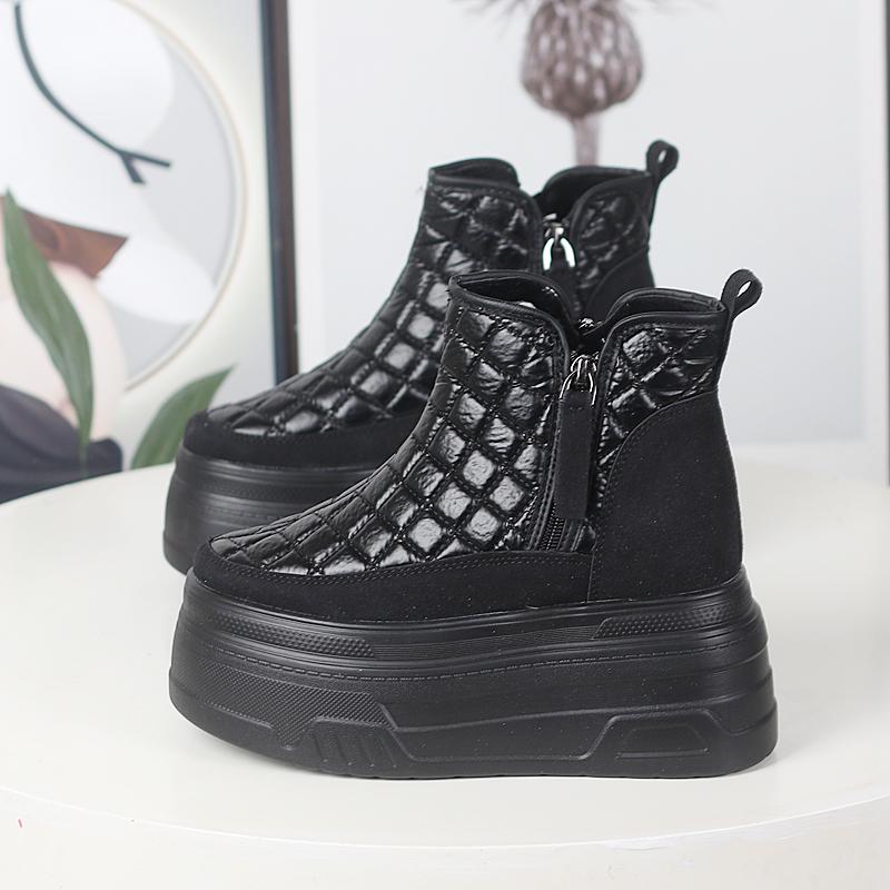 Fashion 12CM PU Spring Ladies Fashion Shoes Microfiber Leather Boots Ankle Booties Chimney ZIP Women Autumn Motorcycle