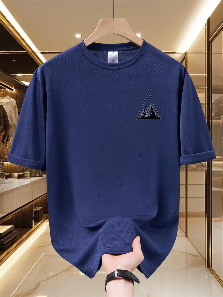 Breathable Mesh Unisex Crew Neck T Shirt Simple Black White Mountain Graphic Tees Quick Dry Outdoor Hiking Daily Tops