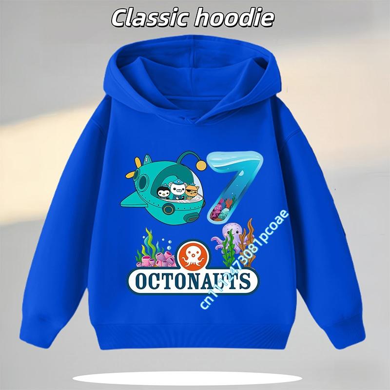 Octonauts 1-8 Yaş Kapüşonlu Sweatshirt Erkek Çocuklar İçin, Dijital Çizgi Film Baskılı Kız Çocuk Günlük Üst, Sonbahar/Kış Uzun Kollu