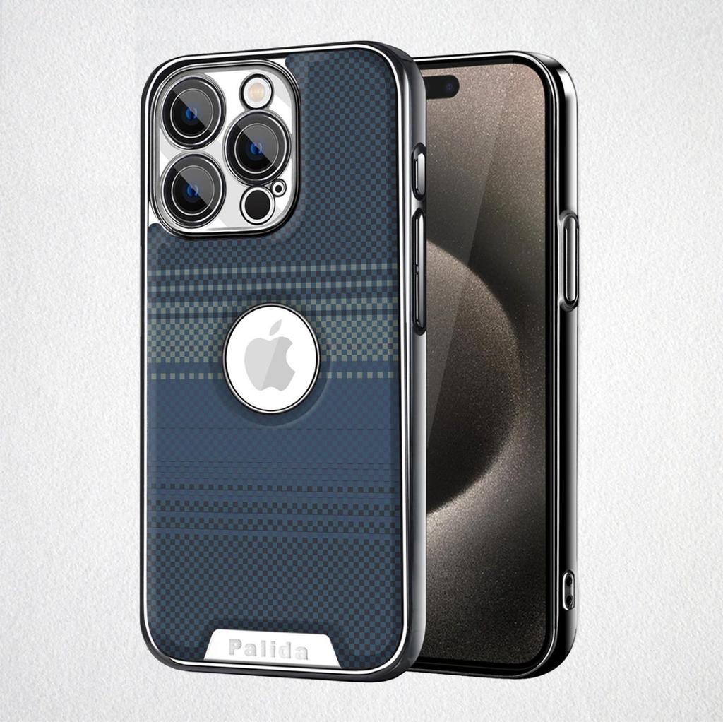 Kevlar Leather Texture Electroplated Anti-Drop Case for iPhone 16 Pro Max/17 Full Cover