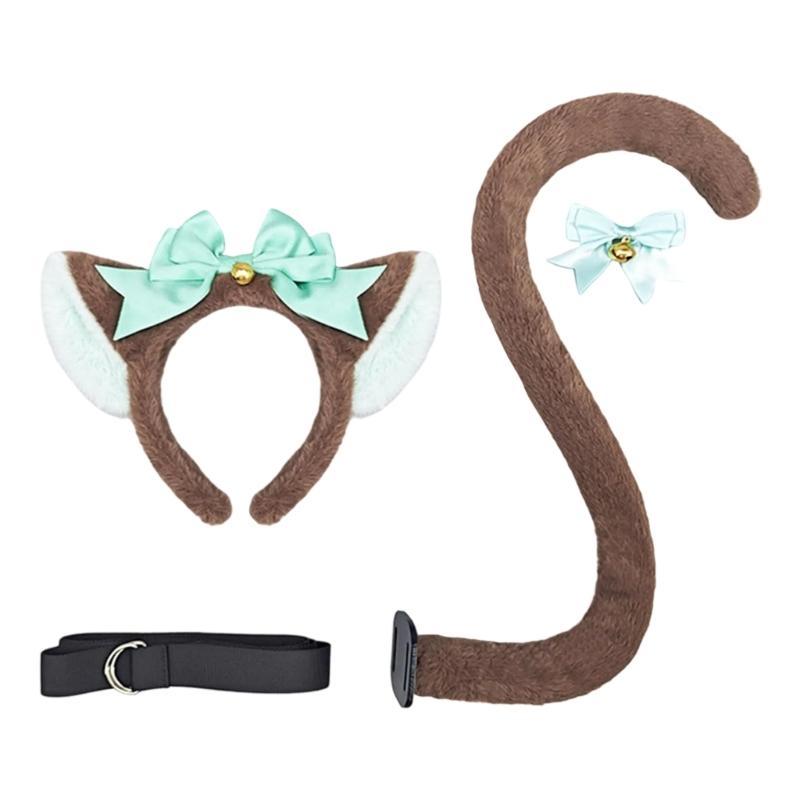 Kitten Cosplay Costume Animal Ear Headband Bowknot Tail for Women Girl Halloween Role Play Animal Outfit Accessories