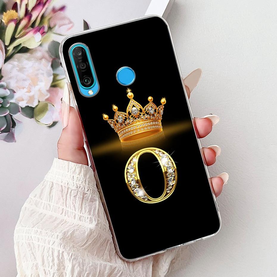 Fashion Crown Initial Letter Case For Huawei P30 Lite P30 Pro Soft Silicone TPU Cover For Huawei P30lite P 30 P30Pro Phone Cases