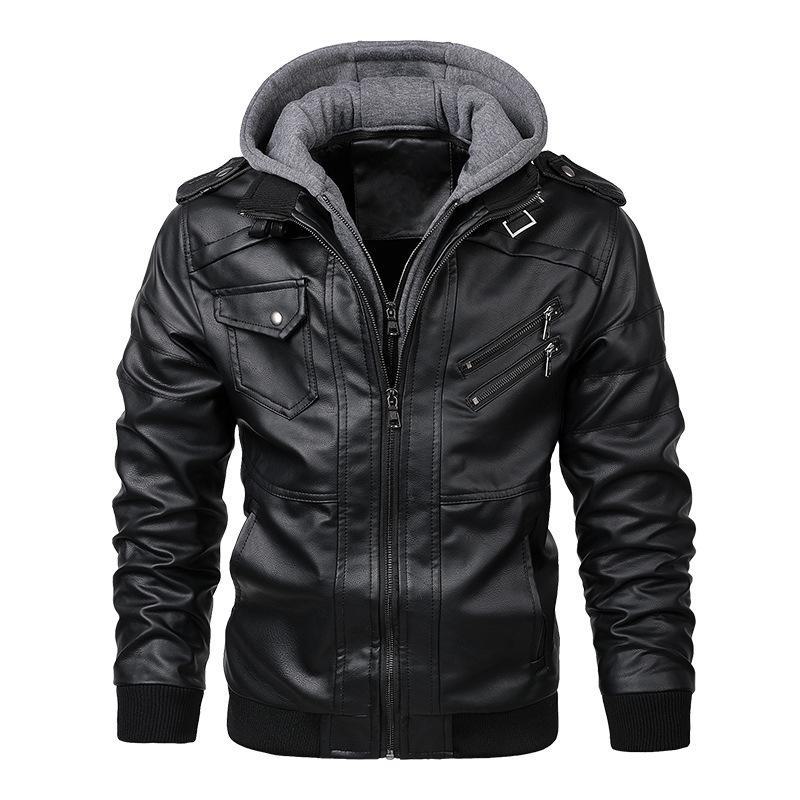 Men's European & American Style Venom Faux Leather Double Zipper Motorcycle Jacket with Removable Hood