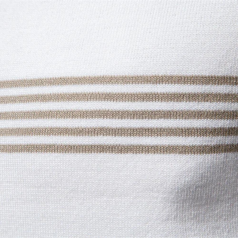 Men Striped Business Casual Polo Shirts Breathable Short Sleeve Comfort Summer Knitted Polo Men