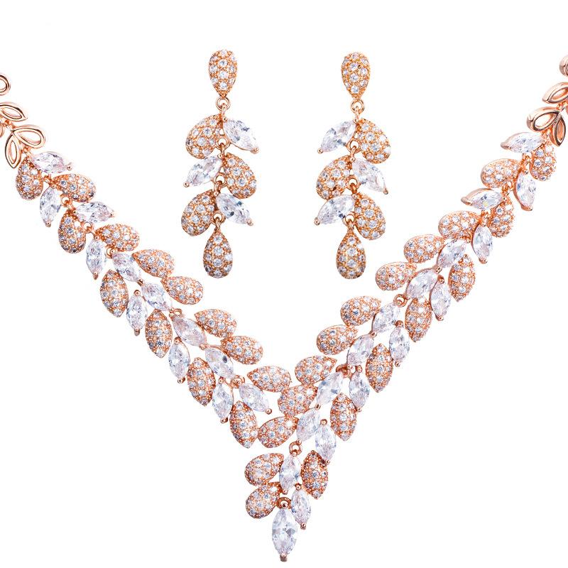 Full Diamond Super Flash Collarbone Chain Earrings Set Dress Wedding Banquet Accessories Set Chain