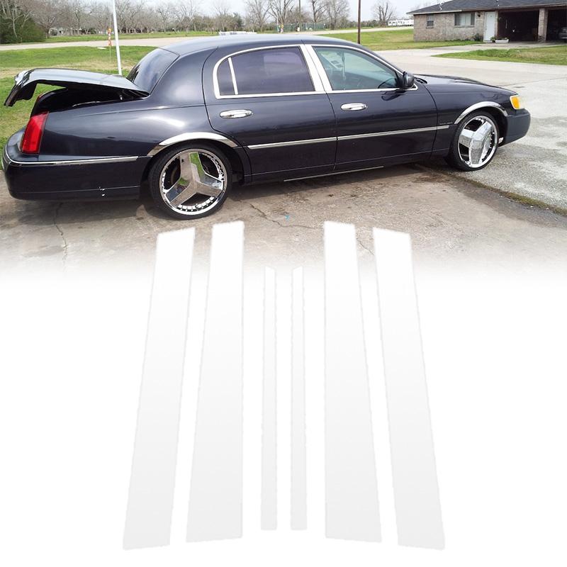 6pcs/set for Lincoln Town Car 1998 1999 2000 2001-2011 Silvery Car Window Pillar Decorative PC Trim B/C Pillar Stickers,Auto Exterior Accessories