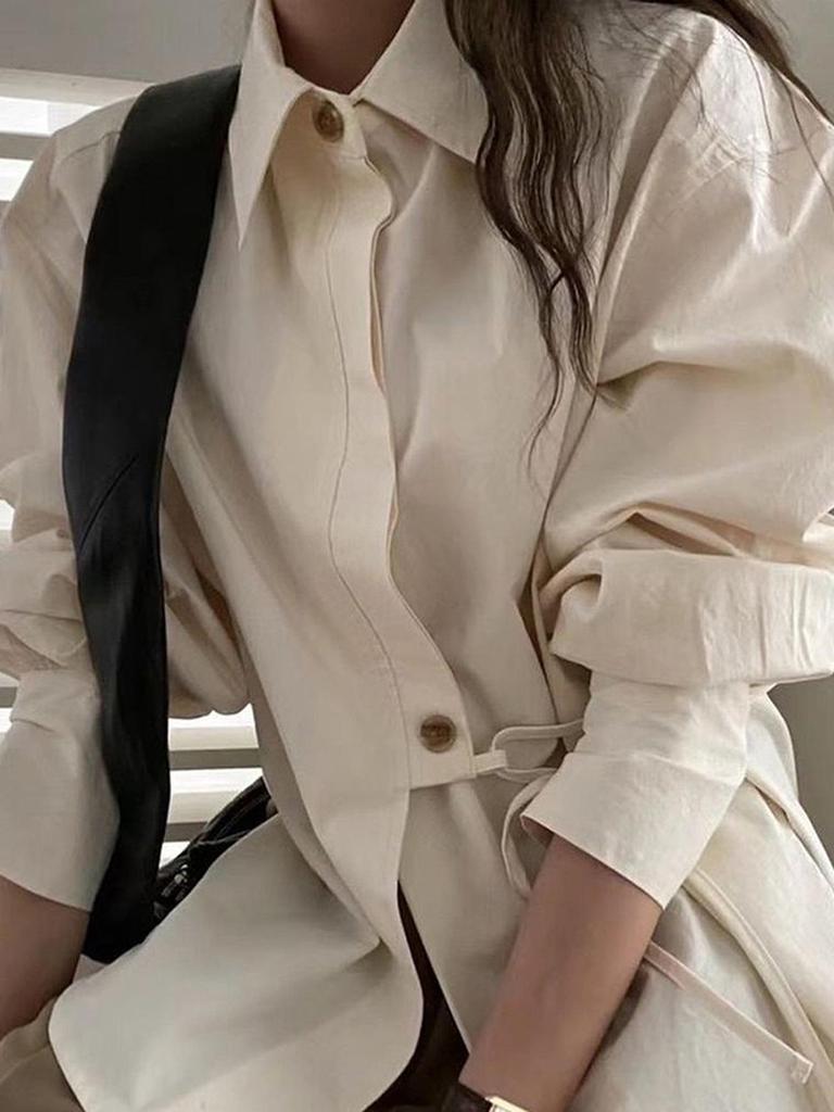 Kai Kuo Women's Versatile Solid Color Long-Sleeve Shirt for 2025 Autumn/Winter Europe & USA Casual Holiday Collection