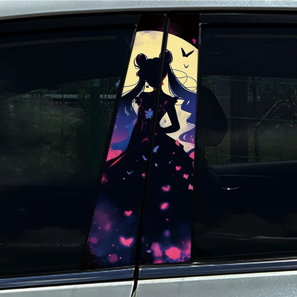 1/2pcs Anime Lovely Girl Car Stickers DIY Car B-pillar Cover Scratches Waterproof Durable Decoration Auto PET Decals