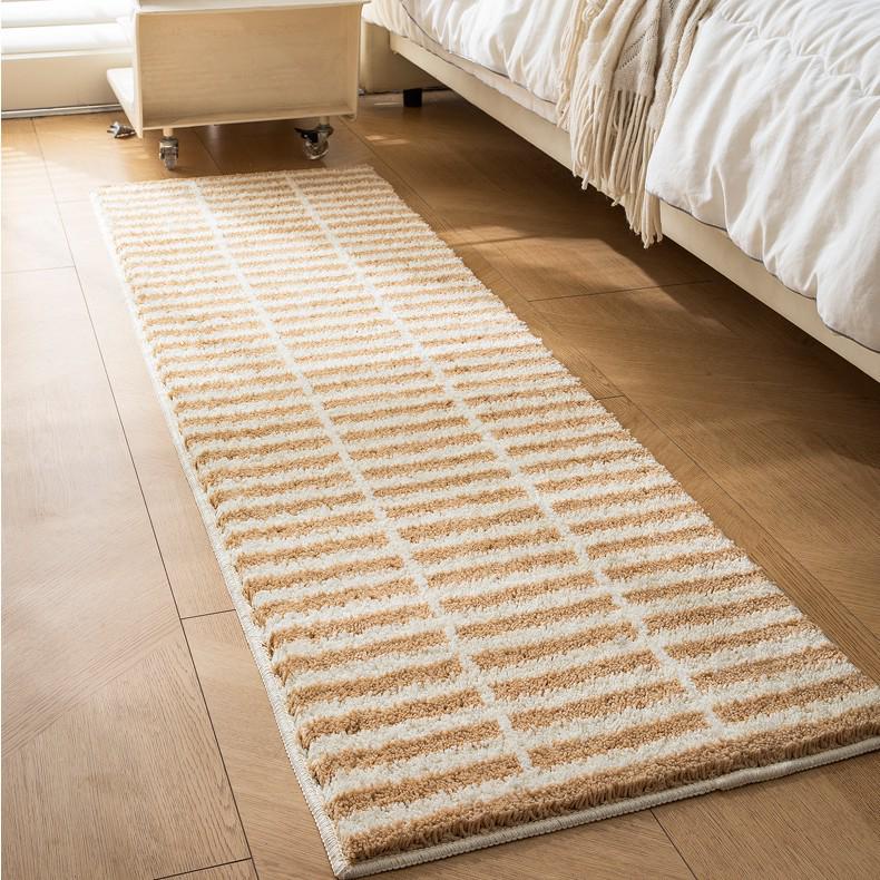Thickened Anti-Slip Bedroom Rug: Flocked, Wear-Resistant, Water-Absorbent Foot Pad with Simple Striped Design