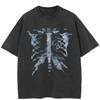 Streetwear Bothsides X-rays Graphic T-Shirt Cotton Washed Black Tshirt Unisex Short Sleeves T Shirt