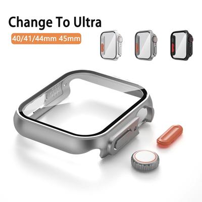 Schermbeschermer Cover voor Apple Watch Case 45mm 44mm 40mm 41mm Serie 8 7 PC Horlogekasten +Gehard Glas Verander Naar Ultra Stijl