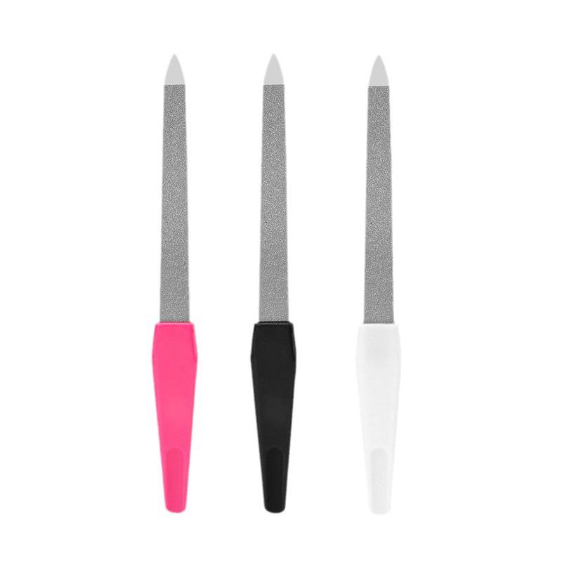 Stainless Steel Nail File with Plastic Handle, Durable Grinding & Polishing Nail Art Tool