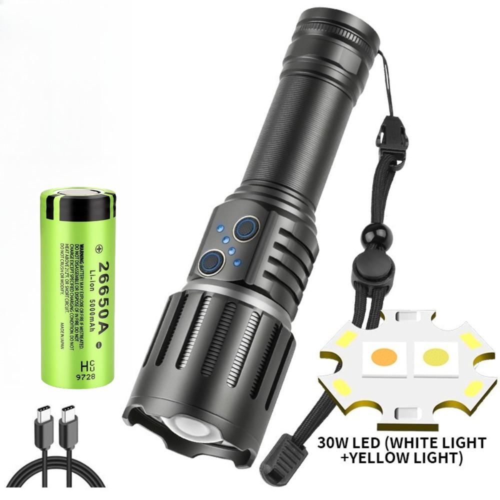 Ultra Bright Dual Light Source White Laser Dual Head TYPE-C Rechargeable Long-range Strong Light Flashlight for Camping