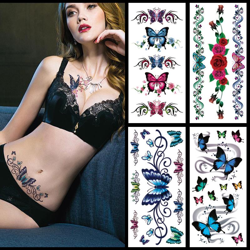 Waterproof Three-Dimensional Color Print Tattoo Sticker, Butterfly Flower Animal Tattoo