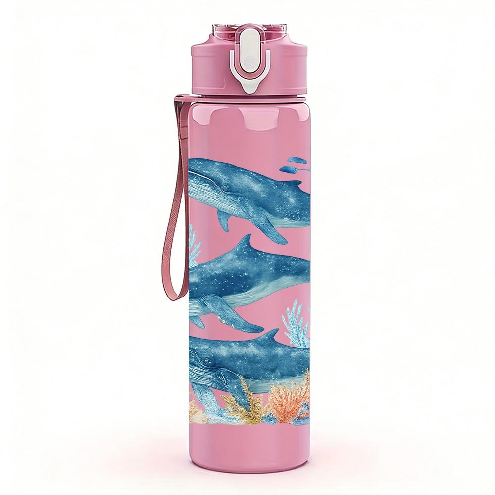 1 PZ Tre Squali Gruppo di Nuoto Oceanico 750ml Colore Plastica Borraccia Sportiva Tappo Flip con Cannuccia Anti-perdita Adatta per Sport Ufficio Uso Domestico